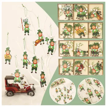 1 комплект дерева Ирландский фестиваль Святого Патрика, подвеска в виде куклы в зеленой шляпе, кукла Святого Патрика, подвеска в виде куклы в витрине торгового центра, макеты сцен