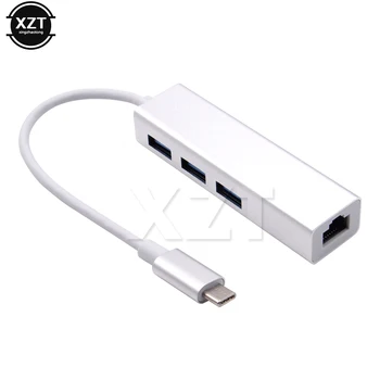 1шт Концентратор Type-C USB-C на 3 порта USB 3.0 Концентратор с Адаптером RJ45 Ethernet Сетевой LAN USB-Концентратор для Apple USB 3.1 MacBook