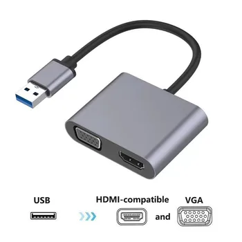 2 В 1 конвертер USB в HD VGA, док-станция для расширения ноутбука, Поддержка HDMI-совместимого выхода для синхронизации VGA, док-станция с двойным дисплеем 1080P