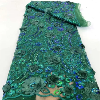 2023 Высококачественная Африканская Нигерийская 3D Кружевная Цветочная ткань Для свадьбы С бисером, вышивкой Жениха Пайетками, Французскими кружевными тканями WS