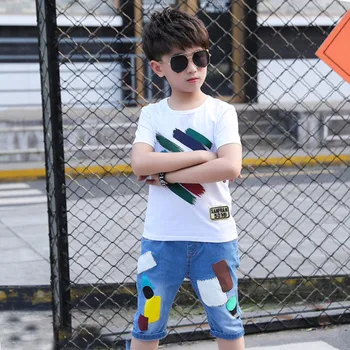 23 Цвета, спортивный костюм для мальчиков от 4 до 14 лет, летняя модная футболка с коротким рукавом, комплект из 2 предметов, одежда для подростков высокого качества