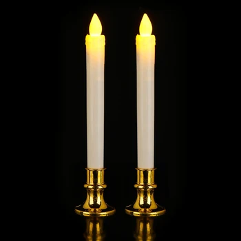 2шт светодиодных свечей, Электрическая беспламенная свеча со съемными золотыми основаниями для свадебного декора на Хэллоуин, Рождественскую вечеринку.