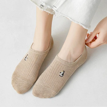 3 пары Корейских женских носков, Силиконовые нескользящие носки-лодочки с вышивкой, Летнее Любимое невидимое нижнее белье с мультяшными животными