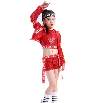3шт Детских джазовых танцевальных костюмов Для мальчиков и девочек, одежда для уличных танцев, блестки, современные детские танцевальные костюмы в стиле хип-хоп