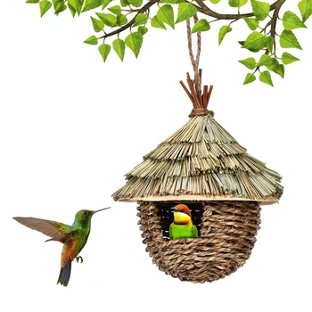 3шт Ручной работы Тканый Подвесной домик для колибри, открытый птичий домик для гнездования, птичье гнездо из натуральной травы для сада, патио