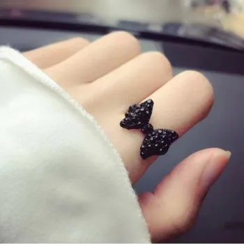5 шт./пакет Черное хрустальное кольцо с бантом-бабочкой, регулируемое кольцо с открытым пальцем для женщин, подарок на свадьбу, ювелирные изделия