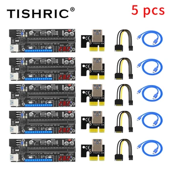 5ШТ TISHRIC Последняя Улучшенная Версия PCIE Riser 015X PCI Express x16 С Дисплеем Температуры 3528 GRB LED Riser для Видеокарты