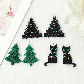 6 шт./лот подвески в виде рождественской елки, уникальные модные аксессуары с черным котом для изготовления ювелирных изделий своими руками