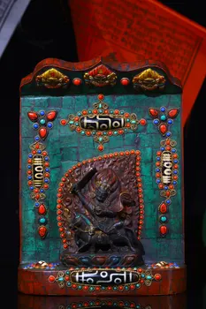 9-Дюймовая коллекция Тибетского храма, Старинная Бронзовая филигранная мозаика, драгоценный камень, Бирюзовые бусины Дзи, буддийская ниша Махакала, Зал поклонения, городской дом