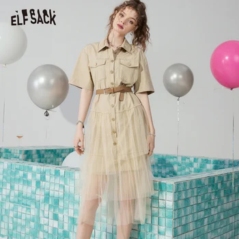ELFSACK, платья цвета хаки в элегантном стиле, женские весенне-летние повседневные платья 2023 г.