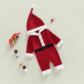 FOCUSNORM 0-12 м, рождественские Теплые комбинезоны для маленьких девочек и мальчиков с длинными рукавами и капюшоном, бархатные комбинезоны в стиле пэчворк