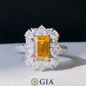GIA 1.10ct Необычные Интенсивные ОранжевоЖелтые Бриллианты Из чистого Золота 18 карат Свадебные Обручальные Женские кольца для женщин Кольцо с мелкими бриллиантами TX