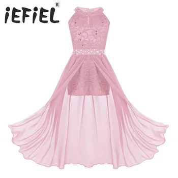 IEFiEL Шифоновое платье в цветочек для девочек, свадебное платье без рукавов с вышивкой, свадебное платье в цветочек для девочек, праздничное платье принцессы