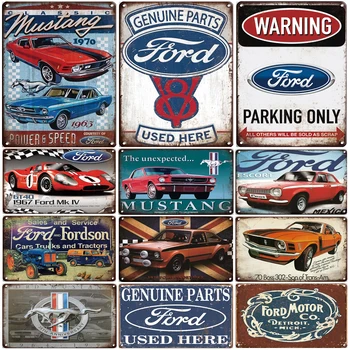 Mustang Ford Ретро Декоративный дом, Металлическая вывеска, Плакаты на стене, Жестяная вывеска, Винтажный плакат, Декор для стен, Художественное оформление комнаты