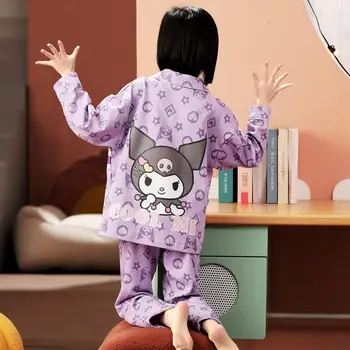 Newcartoon Sanlioed Animation Kuromi Hello Kittys Пижамный Комплект Из Хлопка С Длинным Рукавом Kawaii Личная Домашняя Обстановка Праздничный Подарок