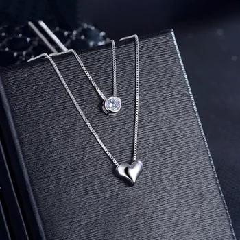 PANJBJ925 Серебряная двухслойная цепочка с подвесками в виде сердца из циркона, ожерелья для женщин, колье, ювелирные изделия, прямая поставка