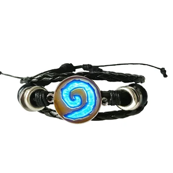 WoW World of Warcraft Hearthstone Стеклянный Круглый кожаный браслет с подвесками Ювелирная цепочка Синий браслет мужские украшения женский подарок