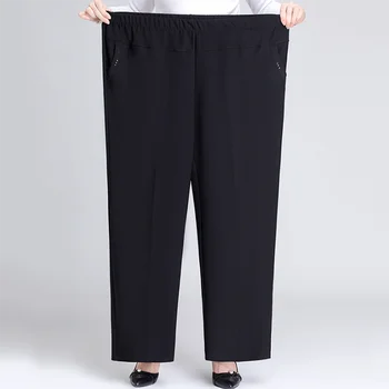 XL -8XL Брюки для отдыха для мамы 2023, Новые Весенне-осенние Длинные брюки, Женские Модные Элегантные Свободные Широкие брюки с эластичной резинкой на талии в виде бриллиантов