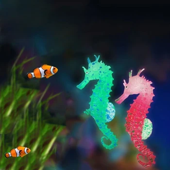 Аквариумные флуоресцентные присоски, орнамент в виде морского конька, светящийся в темноте, Ландшафтный дизайн, силиконовые декорации в виде морских коньков, светящихся рыб