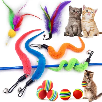 Аксессуары для интерактивных игрушек из кошачьих перьев, 5-100 шт, Ложная игрушка-мышь, червяк с заменой колокольчика, Наполнитель для пенопластовых шариков, обучающие Игрушки для котенка