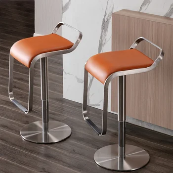 Барный стул из нержавеющей стали, барные стулья, мебель для дома, современный простой подъем, кожаный барный стул, кухонная стойка, вращающийся стул