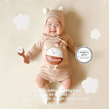 Весенний Кавайный Корейский комбинезон для младенцев, одежда для мальчиков и девочек, комбинезон с рисунком рисовых шариков с длинным рукавом для новорожденных, комбинезон для новорожденных