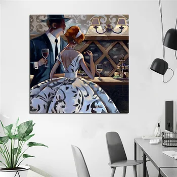 Винтажная классическая американская пара Картина на холсте Настенные художественные плакаты и принты Абстрактная настенная картина для гостиной Декор кафе бара