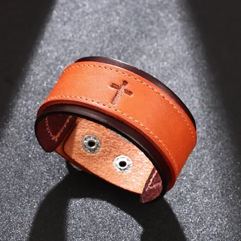 Винтажный Минималистичный Кожаный браслет с крестом Ручной работы Креативный Подарочный Браслет из сплава для мужчин Jewelry Party Rave New 2023