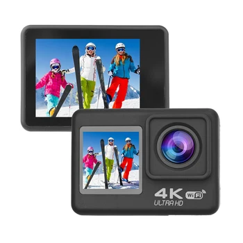 Двойная Камера Высокой Четкости с Двойным Экраном 4K 60 кадров в секунду, Широкоугольная 30-Метровая Водонепроницаемая Экшн-Камера WiFi