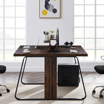 Двойной офисный стол, современное рабочее место для письма в домашнем офисе с достаточной площадью поверхности и местом для ног, простая сборка, (Tiger)