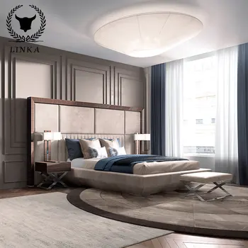 Двуспальная кровать в итальянском стиле light luxury, высококачественная домашняя ткань из красного дерева, главная спальня, свадебная кровать Nordic simple luxury
