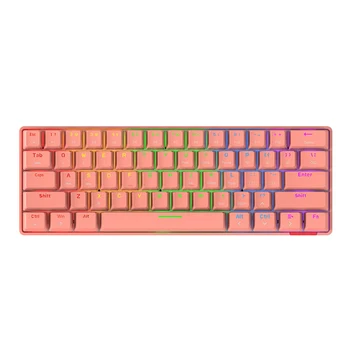 Двухрежимная Механическая клавиатура STK61 BT & Wired 61 Клавиша Смешанного освещения, Игровая Офисная Механическая клавиатура Розового цвета (Синие переключатели)