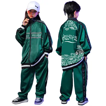 Детская куртка Для мальчиков и девочек, брюки, комплекты из 2 предметов, Детская уличная одежда, спортивный танцевальный костюм в стиле хип-хоп, Свободные Повседневные пальто, Брюки, спортивные костюмы