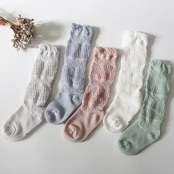 Детские носки Для мальчиков и девочек До колена, Длинные носки из твердого хлопка с оборками Для новорожденных, Летние Милые Носки с оборками для детей