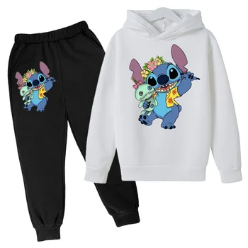 Детский костюм-двойка Disney, толстовки Stitch, модный топ + брюки, детская одежда для девочек и мальчиков, подарочный спортивный костюм, детская спортивная одежда stitch disney