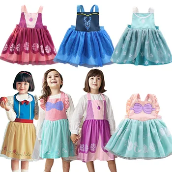 Детское платье-фартук с героями мультфильмов, фартук принцессы Белоснежки Белль Авроры, платье для маленьких девочек, чехлы для еды, рисования, игр