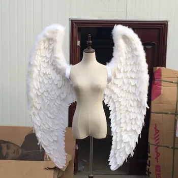 длина 120 см Крылья из белых перьев ангела, модель для подиума, реквизит для косплея, свадебное шоу, подарок a1939