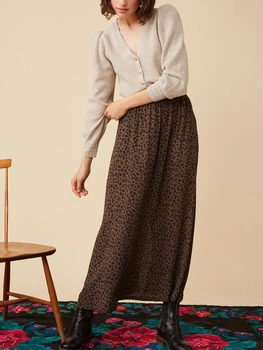 Женская юбка Осень /Зима 2022, простая Ретро-классика, маленькая эластичная талия с цветочным рисунком, двойной карман, длинная юбка / брюки