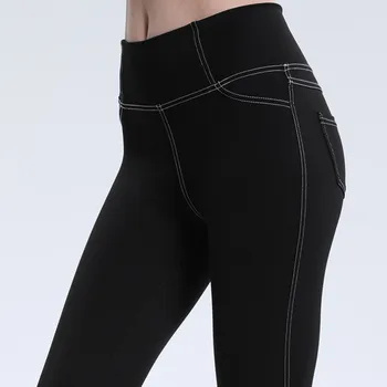 Женские брюки для фитнеса с двойными карманами, подтягивающие бедра, быстросохнущие штаны для йоги, эластичные спортивные колготки для бега