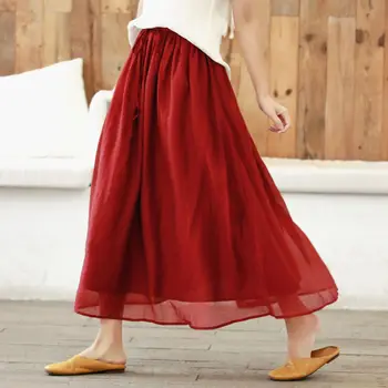 Женские весенне-летние двухслойные однотонные юбки с эластичным поясом, женская винтажная юбка из мерсеризованного хлопка, женская юбка 2022 года