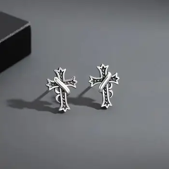 Женские Мужские серьги-гвоздики с крестом в стиле ретро-панк, посеребренный Хип-хоп Крест-гвоздик