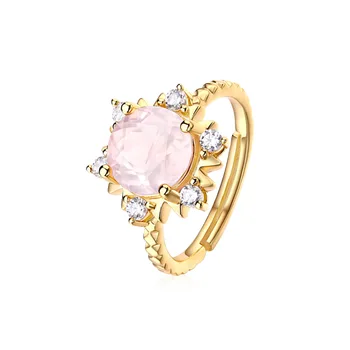 Женское кольцо из розового кварца, серебро 925 пробы, 10-каратное позолоченное обручальное кольцо с лимонным кварцем, ограненный драгоценный камень, кольца для подарков подруге, маме