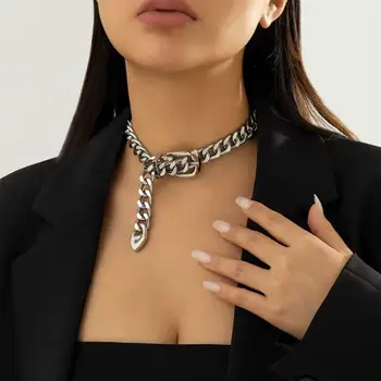 Женское ожерелье, изящная цепочка с замком в стиле панк, ретро-ожерелье для вечеринок, дизайнерские украшения с регулируемой пряжкой на ремне, подарочное ожерелье для женщин