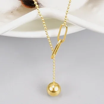 Изысканное женское ожерелье с шариками из нержавеющей стали на золотой цепочке.