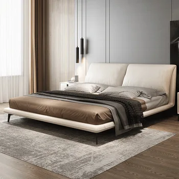 Итальянская минималистичная кожаная кровать главная спальня 1,8 м современная минималистичная мягкая сумка двуспальная кровать кровать с ушами слона мебель для свадебной кровати