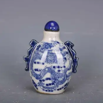 Китайский бело-голубой фарфор Qing Kangxi Cloud & Dragon Design Табакерка
