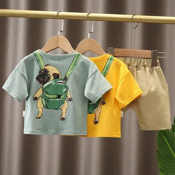 Комплекты одежды для маленьких мальчиков IENENS, детские футболки с героями мультфильмов + шорты, костюмы, летний повседневный спортивный костюм для малышей.