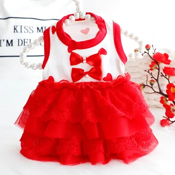 Красная свадебная юбка, одежда для собак, платье принцессы с бантом, одежда для собак, милый мягкий костюм для маленьких питомцев, Весна-лето, Ropa Para Perro