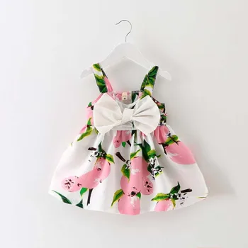 Летнее платье для маленьких девочек 2023 года с милым принтом Платья для новорожденных Платья для крестин Платье принцессы на День рождения для детей 6-24 месяцев