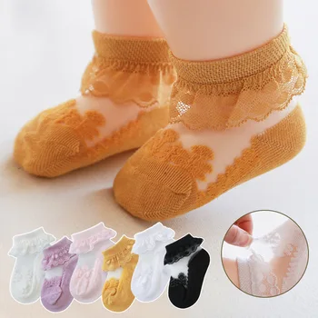 Летние Сетчатые детские носки С милым кружевным цветком, Носки для новорожденных девочек, дышащие тонкие носки для малышей